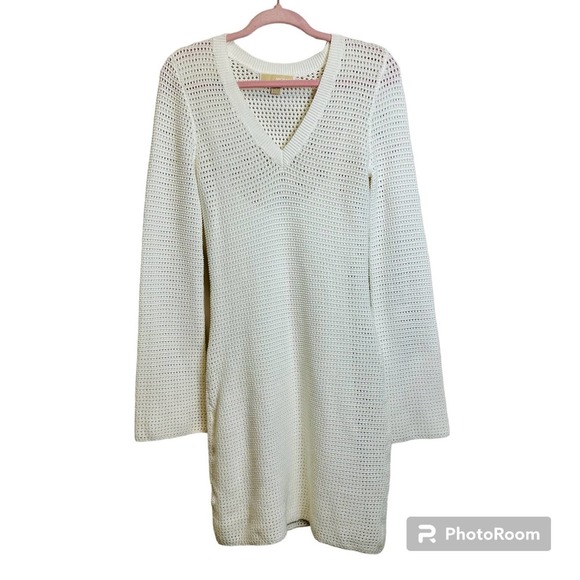 Michael Kors Cotton Knit Sweater Dress Women’s sz.SMALL White V-neck - Picture 1 of 7